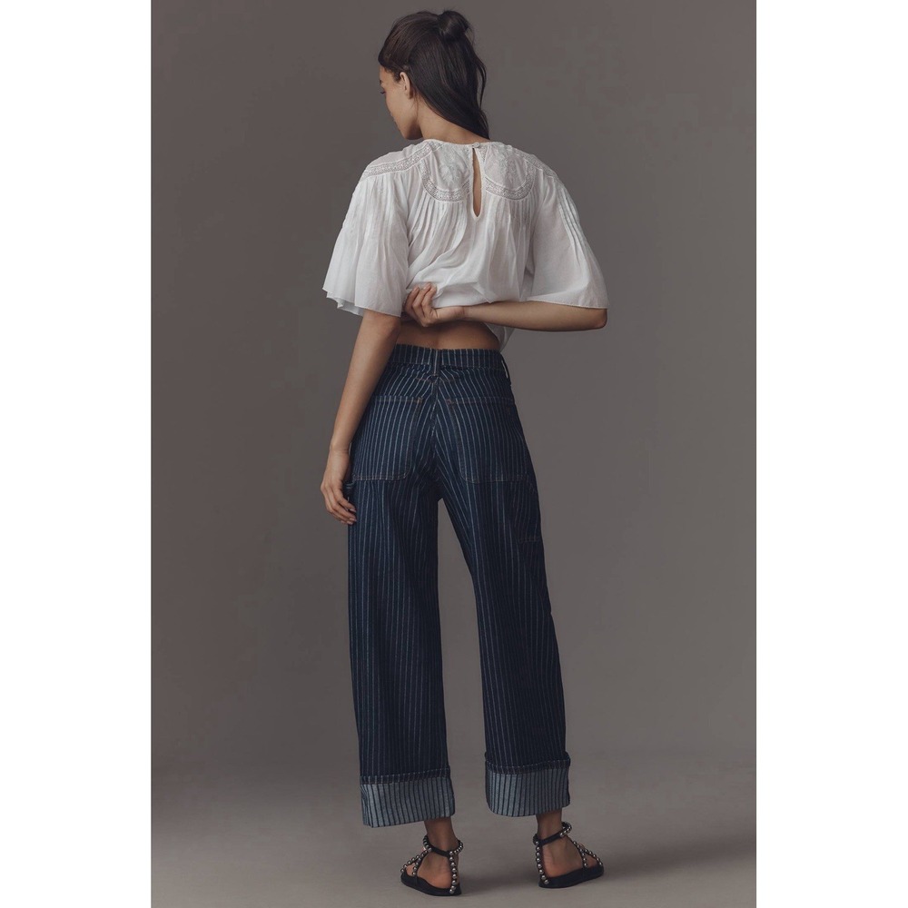 Pilcro Kayden High-Rise Railroad Stripe Carpenter Barrel Jeans NWT SIZE 28 - Picture 2 of 3